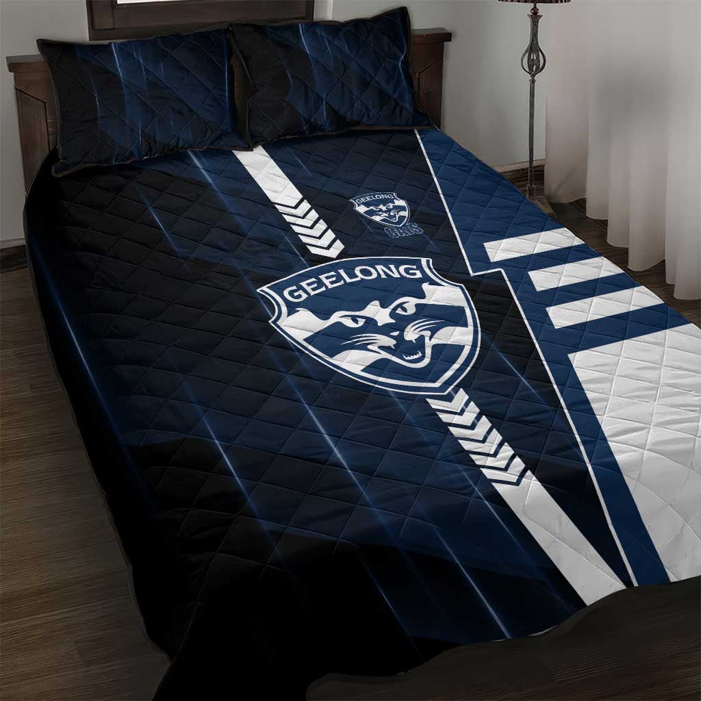 Geelong Cats Quilt Bed Set Modern Geometric Sports Graphic Style