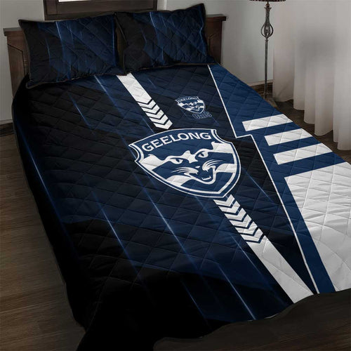 Geelong Cats Quilt Bed Set Modern Geometric Sports Graphic Style