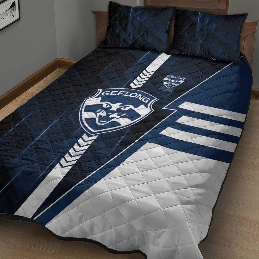Geelong Cats Quilt Bed Set Modern Geometric Sports Graphic Style
