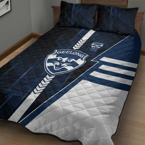 Geelong Cats Quilt Bed Set Modern Geometric Sports Graphic Style