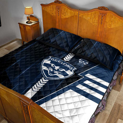 Geelong Cats Quilt Bed Set Modern Geometric Sports Graphic Style