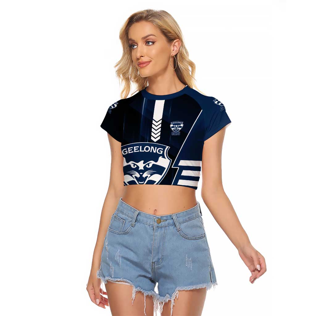 Personalized Geelong Cats Raglan Cropped T Shirt Modern Geometric Sports Graphic Style
