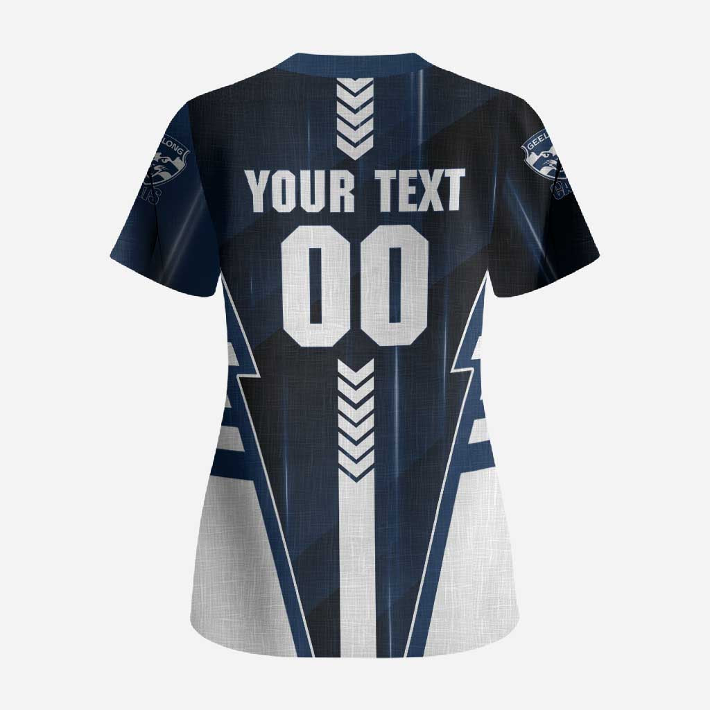 Personalized Geelong Cats Scrub Top Modern Geometric Sports Graphic Style