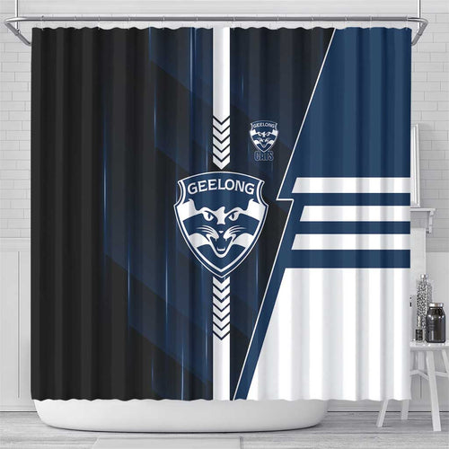 Geelong Cats Shower Curtain Modern Geometric Sports Graphic Style