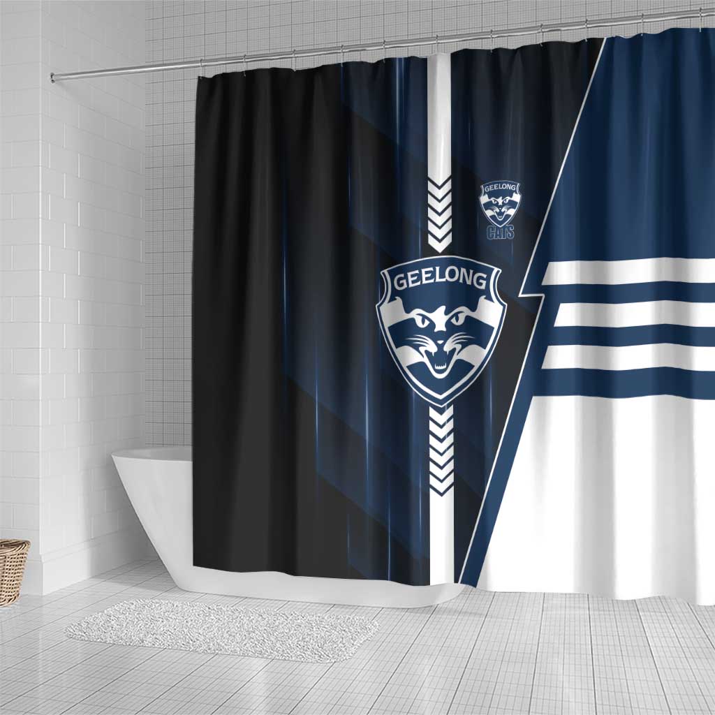 Geelong Cats Shower Curtain Modern Geometric Sports Graphic Style