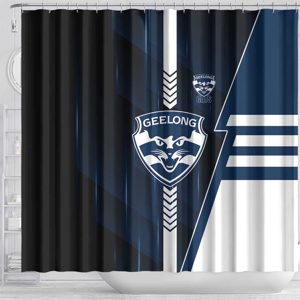 Geelong Cats Shower Curtain Modern Geometric Sports Graphic Style