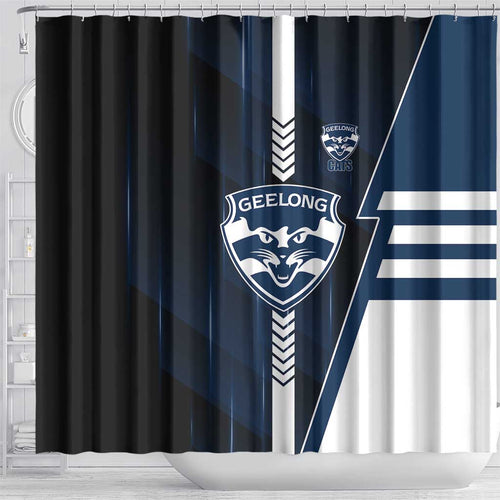Geelong Cats Shower Curtain Modern Geometric Sports Graphic Style