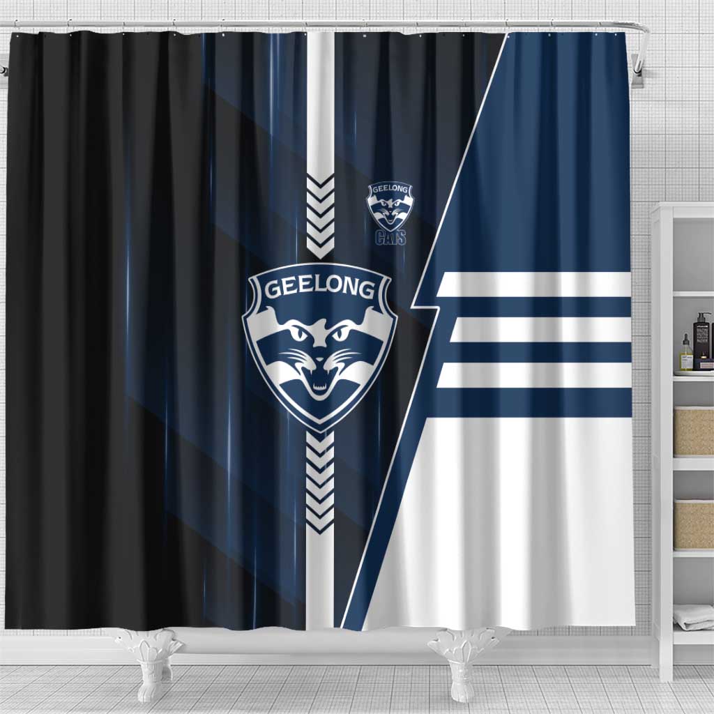 Geelong Cats Shower Curtain Modern Geometric Sports Graphic Style