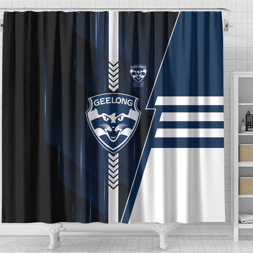 Geelong Cats Shower Curtain Modern Geometric Sports Graphic Style