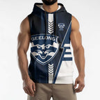 Personalized Geelong Cats Sleeveless Hoodie Modern Geometric Sports Graphic Style