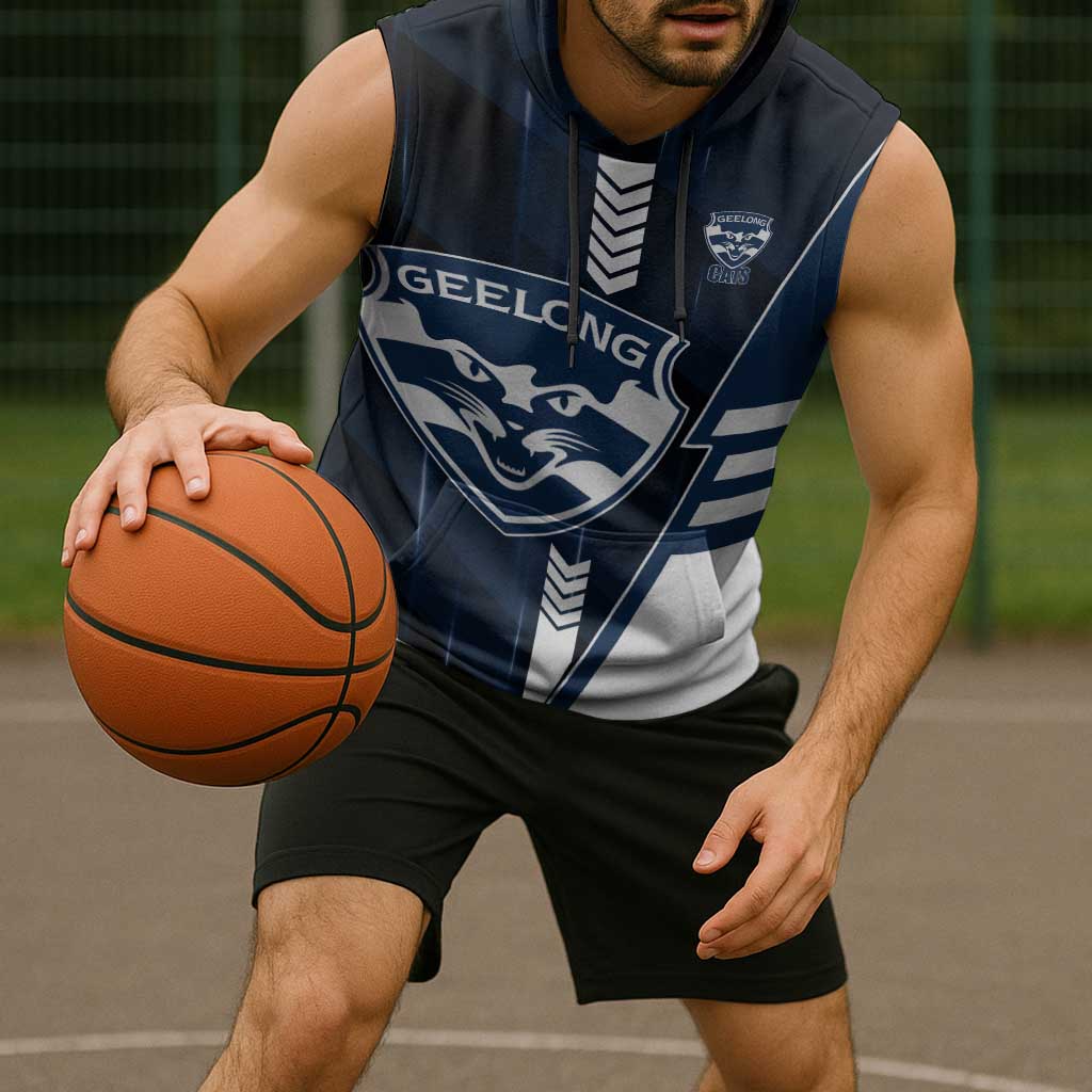 Personalized Geelong Cats Sleeveless Hoodie Modern Geometric Sports Graphic Style