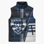 Personalized Geelong Cats Sleeveless Puffer Jacket Modern Geometric Sports Graphic Style