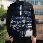 Personalized Geelong Cats Sleeveless Puffer Jacket Modern Geometric Sports Graphic Style