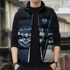 Personalized Geelong Cats Sleeveless Puffer Jacket Modern Geometric Sports Graphic Style