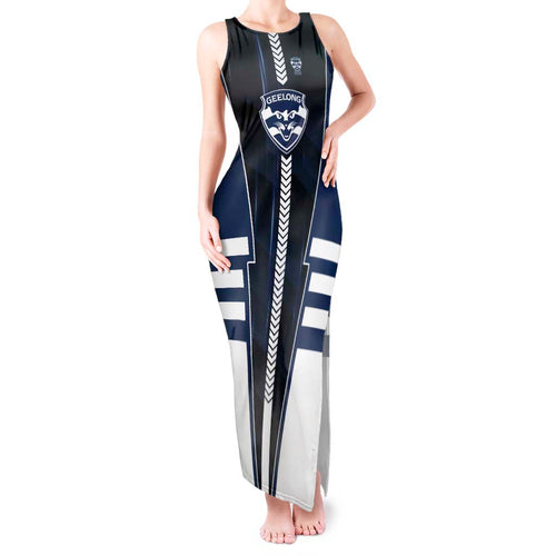 Personalized Geelong Cats Tank Maxi Dress Modern Geometric Sports Graphic Style
