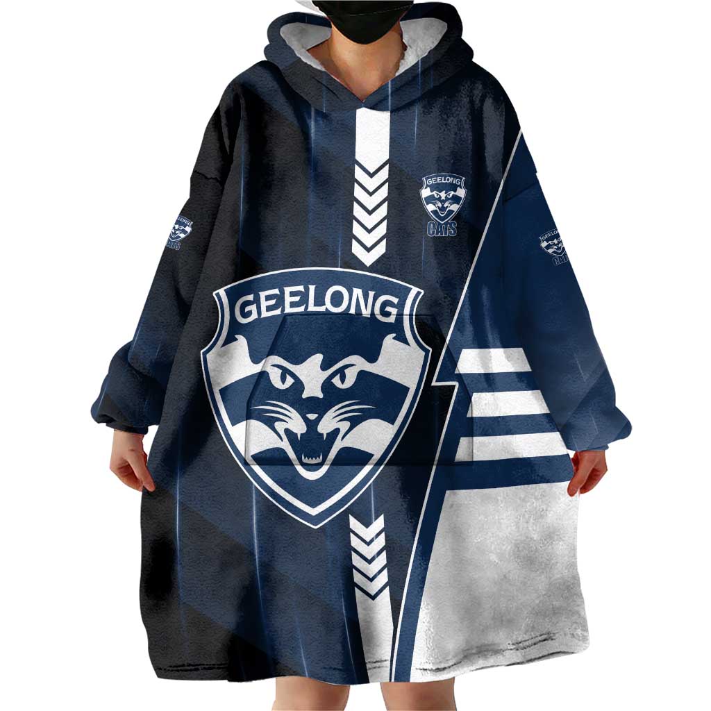 Personalized Geelong Cats Wearable Blanket Hoodie Modern Geometric Sports Graphic Style
