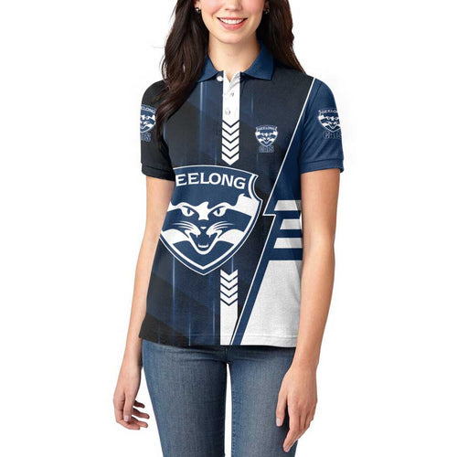 Personalized Geelong Cats Women Polo Shirt Modern Geometric Sports Graphic Style