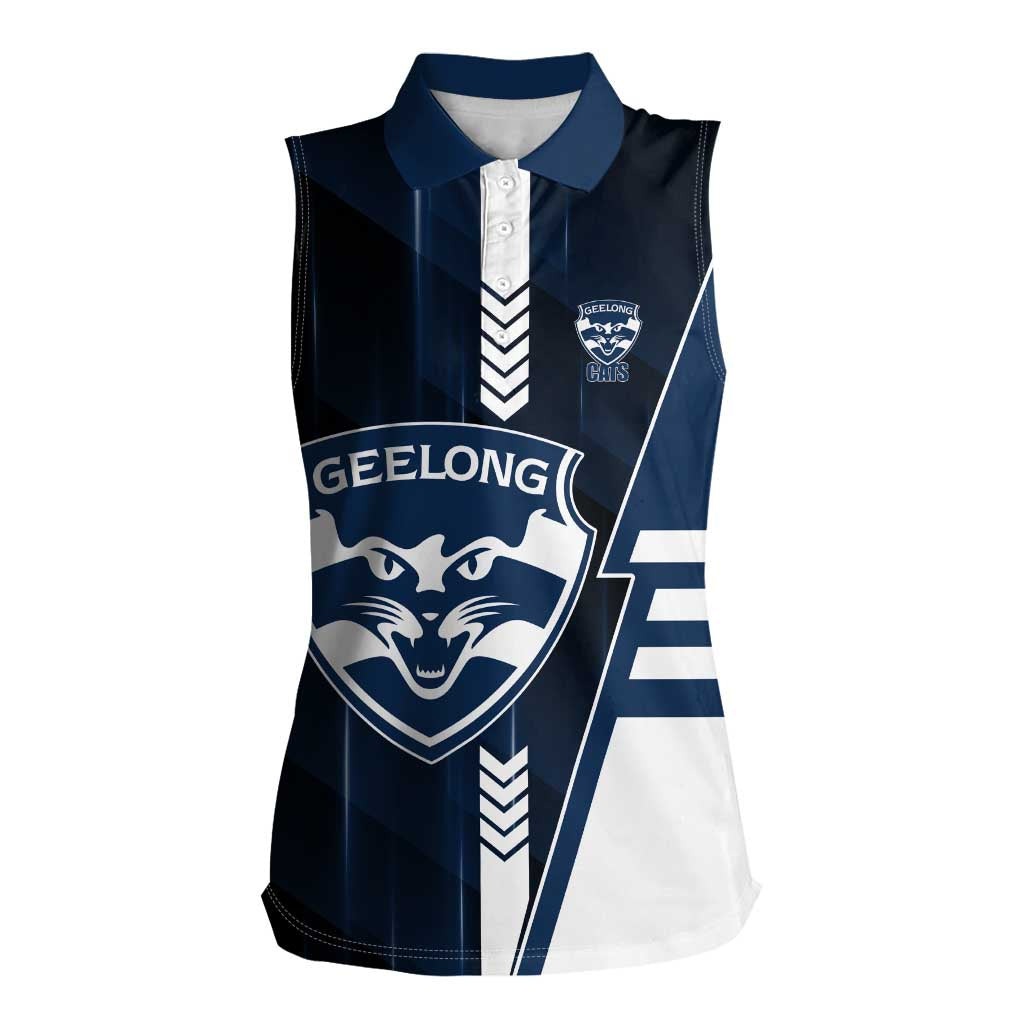 Personalized Geelong Cats Women Sleeveless Polo Shirt Modern Geometric Sports Graphic Style