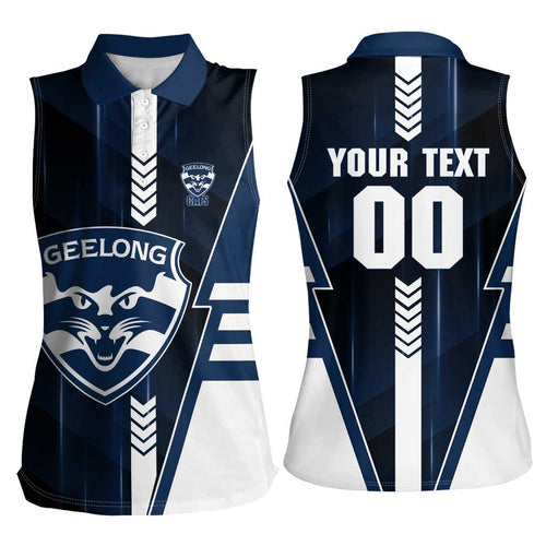 Personalized Geelong Cats Women Sleeveless Polo Shirt Modern Geometric Sports Graphic Style
