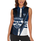 Personalized Geelong Cats Women Sleeveless Polo Shirt Modern Geometric Sports Graphic Style