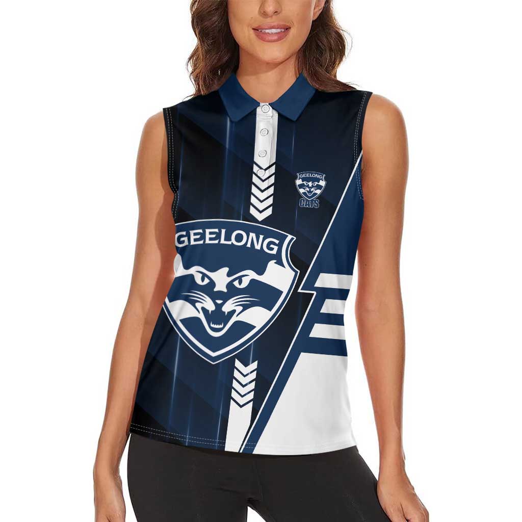 Personalized Geelong Cats Women Sleeveless Polo Shirt Modern Geometric Sports Graphic Style
