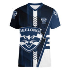 Personalized Geelong Cats Women V-Neck T-Shirt Modern Geometric Sports Graphic Style