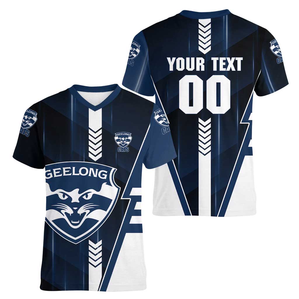 Personalized Geelong Cats Women V-Neck T-Shirt Modern Geometric Sports Graphic Style