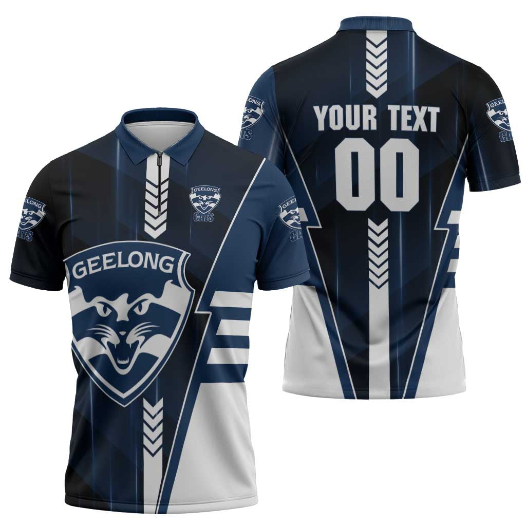 Personalized Geelong Cats Zipper Polo Shirt Modern Geometric Sports Graphic Style