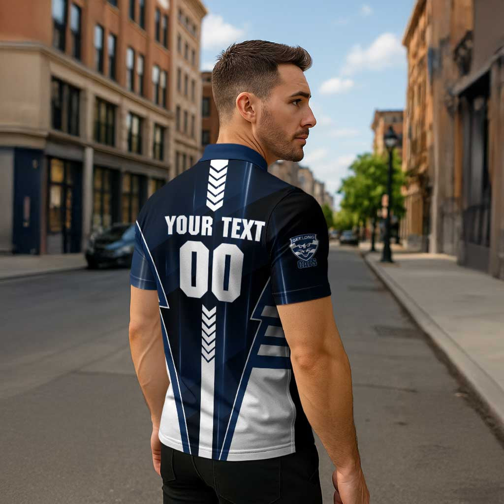 Personalized Geelong Cats Zipper Polo Shirt Modern Geometric Sports Graphic Style
