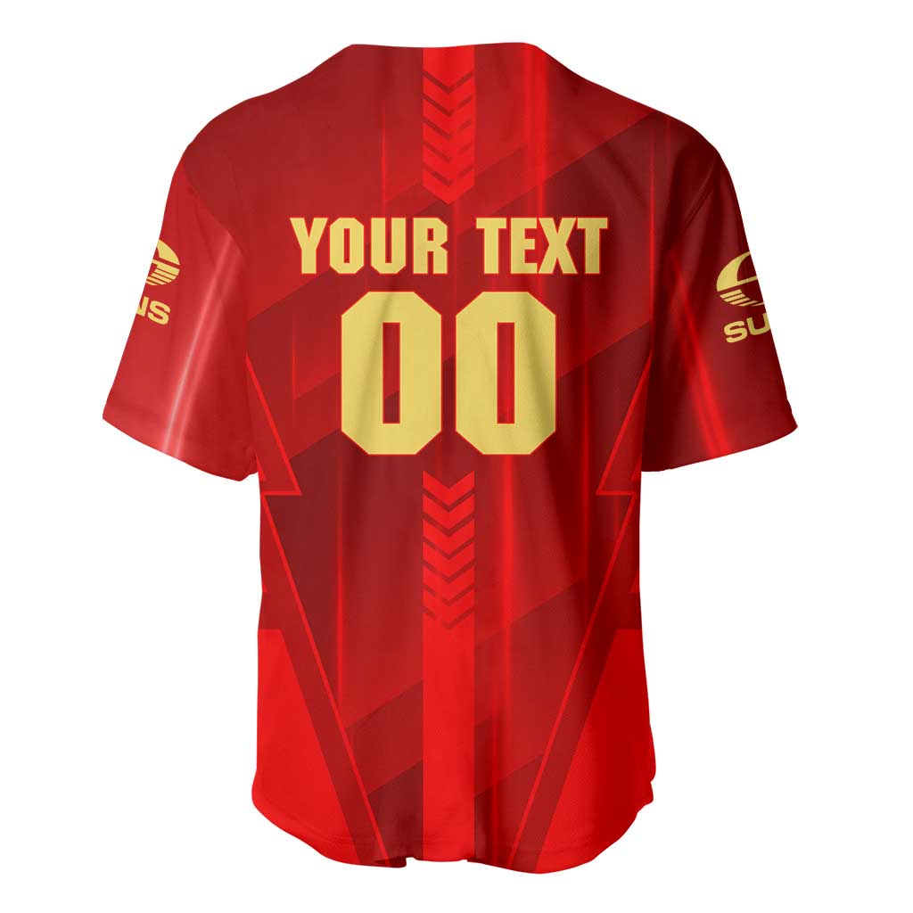 Personalized Gold Coast Suns Baseball Jersey Modern Geometric Sports Graphic Style