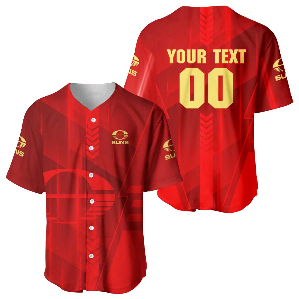 Personalized Gold Coast Suns Baseball Jersey Modern Geometric Sports Graphic Style