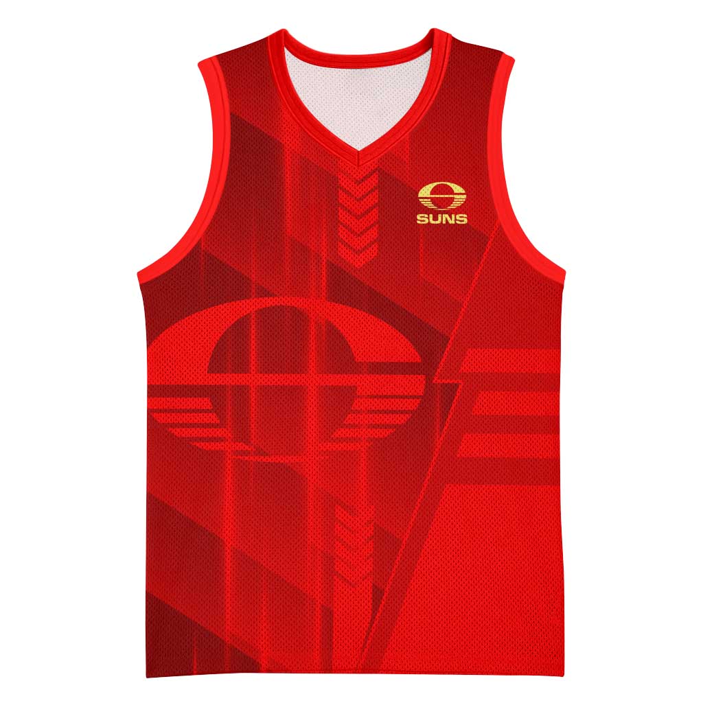 Personalized Gold Coast Suns Basketball Jersey Modern Geometric Sports Graphic Style