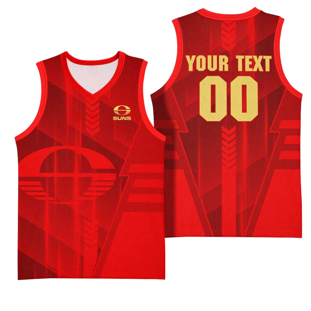 Personalized Gold Coast Suns Basketball Jersey Modern Geometric Sports Graphic Style