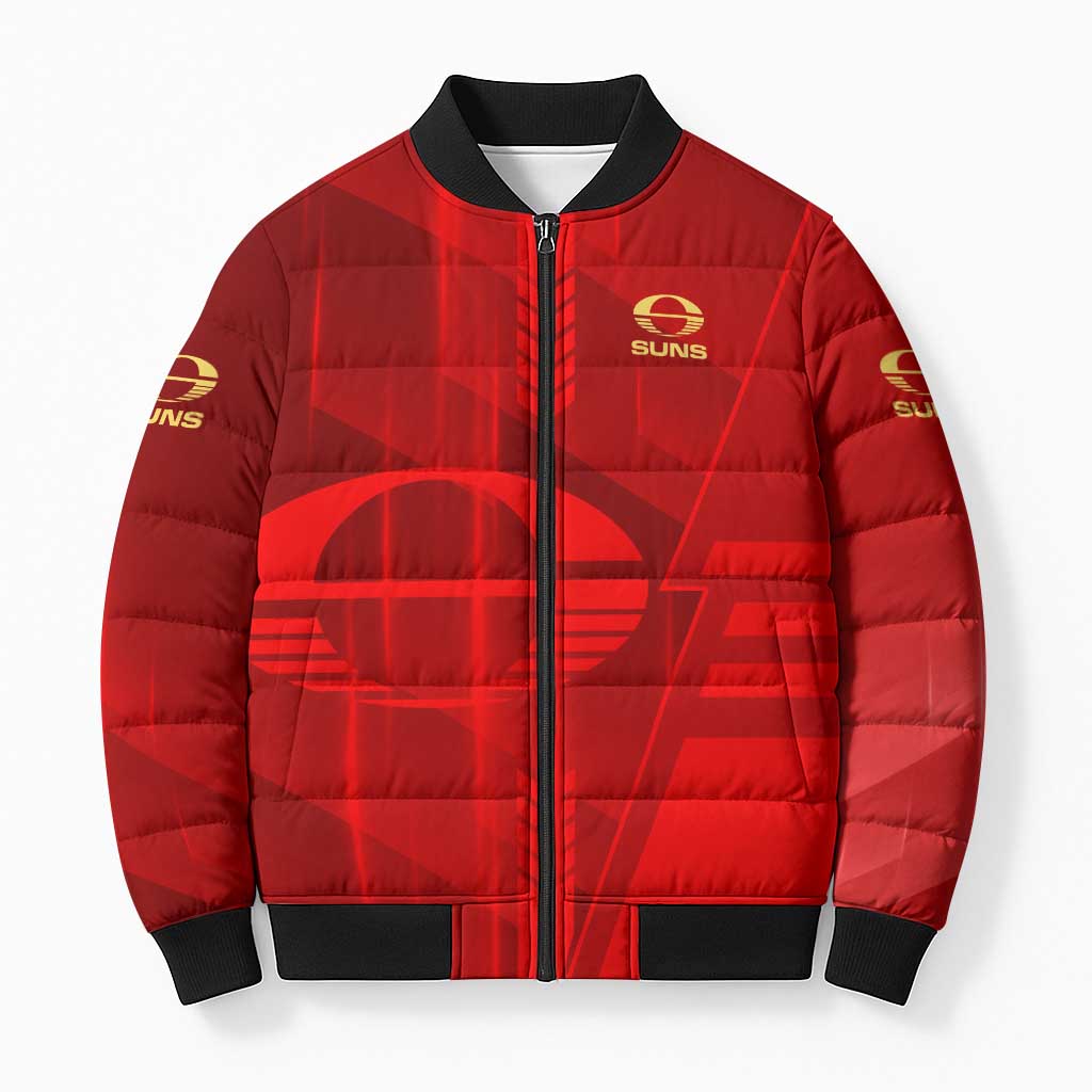 Personalized Gold Coast Suns Bomber Puffer Jacket Modern Geometric Sports Graphic Style
