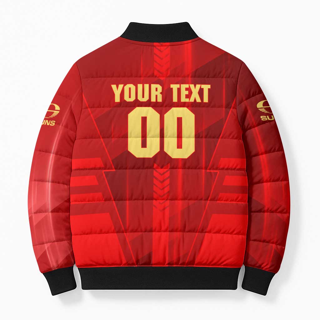 Personalized Gold Coast Suns Bomber Puffer Jacket Modern Geometric Sports Graphic Style