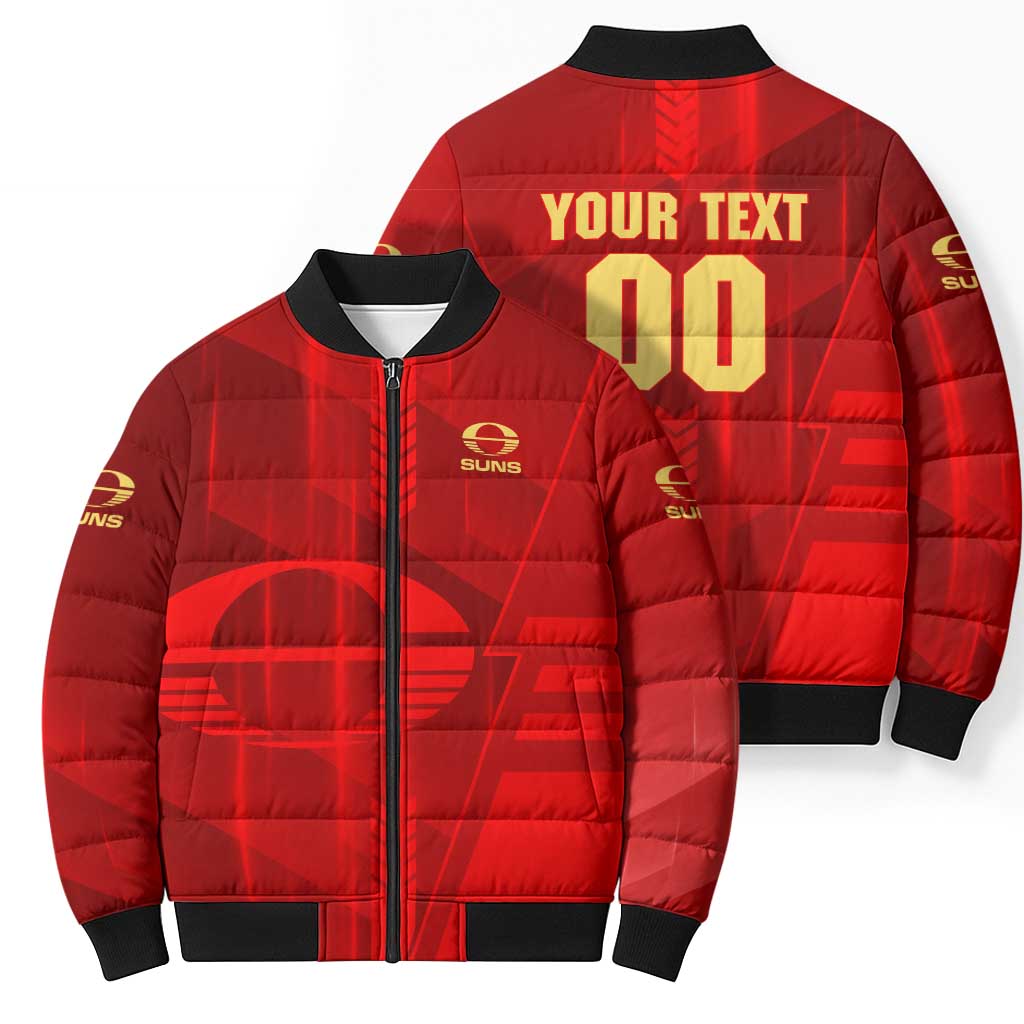 Personalized Gold Coast Suns Bomber Puffer Jacket Modern Geometric Sports Graphic Style