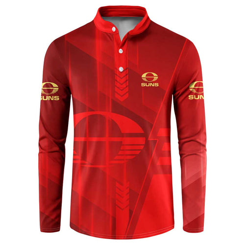 Personalized Gold Coast Suns Button Sweatshirt Modern Geometric Sports Graphic Style