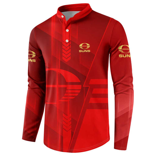 Personalized Gold Coast Suns Button Sweatshirt Modern Geometric Sports Graphic Style