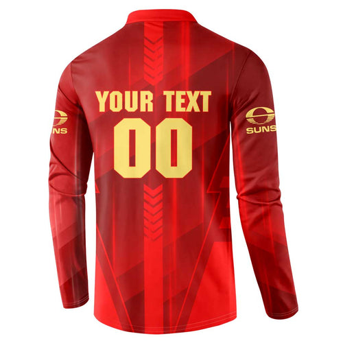 Personalized Gold Coast Suns Button Sweatshirt Modern Geometric Sports Graphic Style