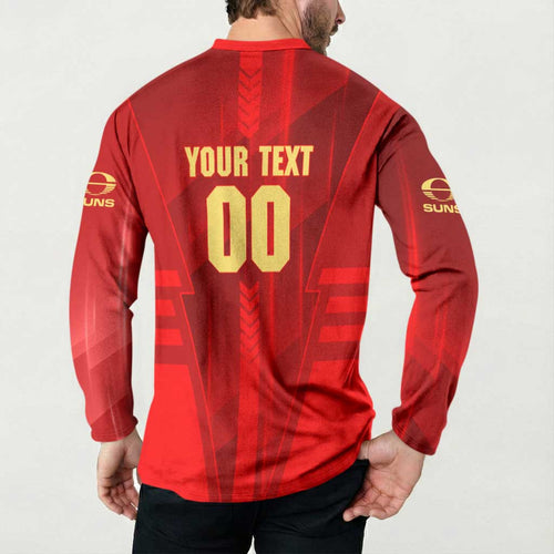 Personalized Gold Coast Suns Button Sweatshirt Modern Geometric Sports Graphic Style