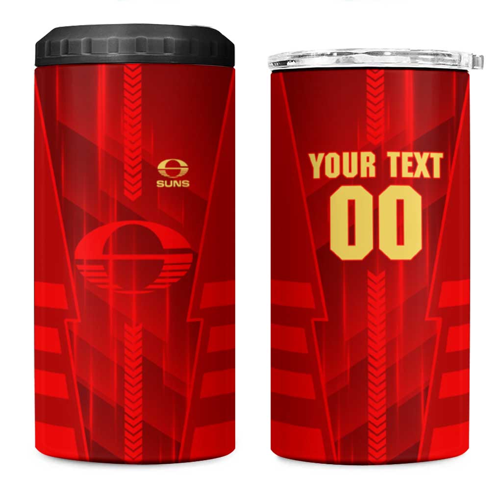 Personalized Gold Coast Suns 4 in 1 Can Cooler Tumbler Modern Geometric Sports Graphic Style