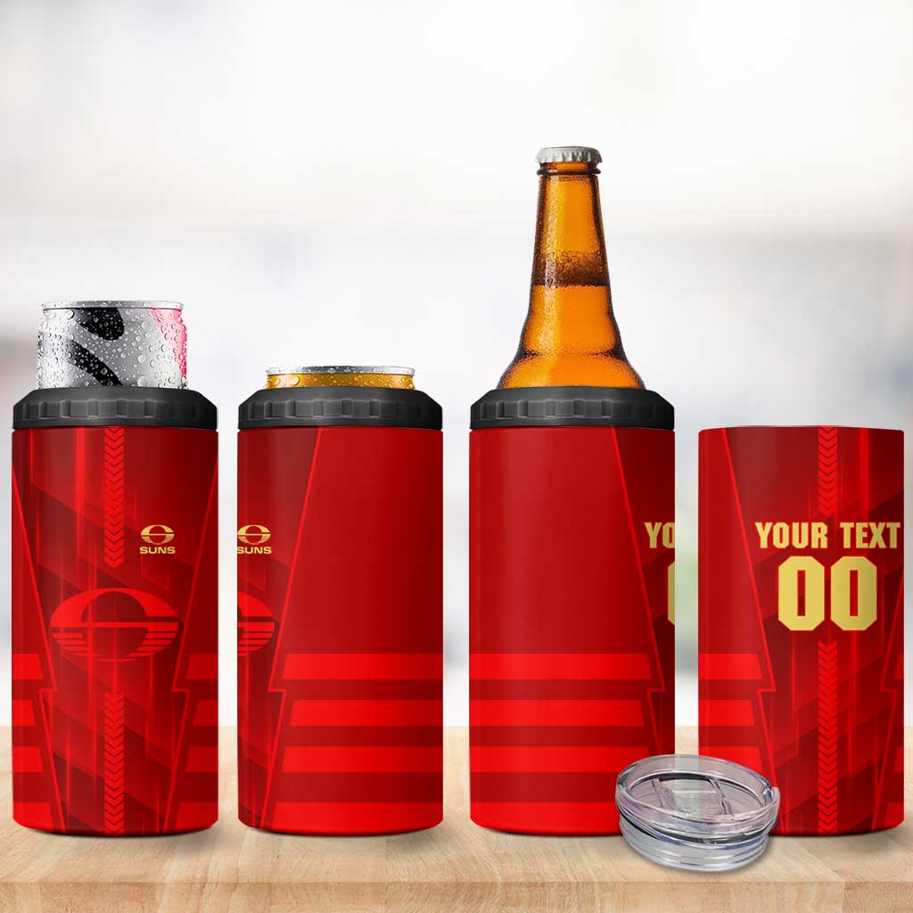 Personalized Gold Coast Suns 4 in 1 Can Cooler Tumbler Modern Geometric Sports Graphic Style