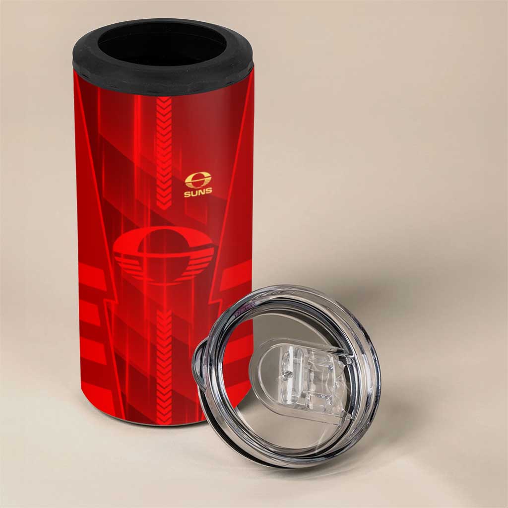 Personalized Gold Coast Suns 4 in 1 Can Cooler Tumbler Modern Geometric Sports Graphic Style