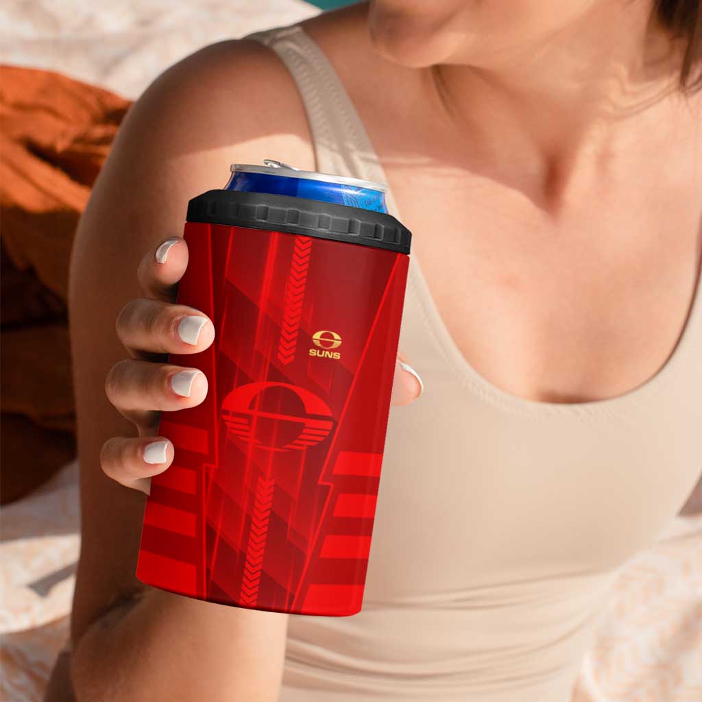 Personalized Gold Coast Suns 4 in 1 Can Cooler Tumbler Modern Geometric Sports Graphic Style