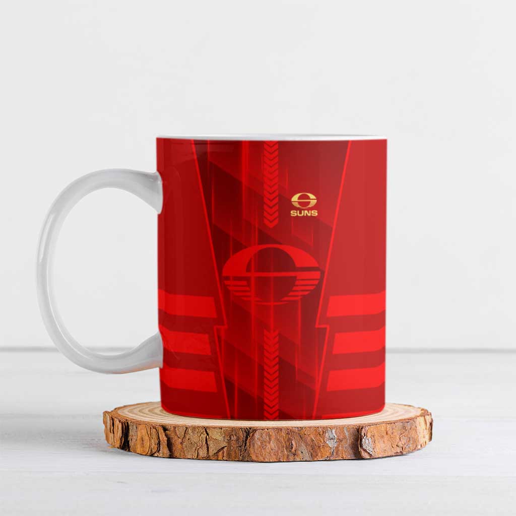 Personalized Gold Coast Suns Ceramic Mug Modern Geometric Sports Graphic Style
