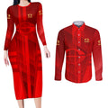 Personalized Gold Coast Suns Couples Matching Long Sleeve Bodycon Dress and Long Sleeve Button Shirt Modern Geometric Sports Graphic Style