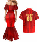 Personalized Gold Coast Suns Couples Matching Mermaid Dress and Hawaiian Shirt Modern Geometric Sports Graphic Style