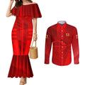 Personalized Gold Coast Suns Couples Matching Mermaid Dress and Long Sleeve Button Shirt Modern Geometric Sports Graphic Style