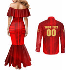 Personalized Gold Coast Suns Couples Matching Mermaid Dress and Long Sleeve Button Shirt Modern Geometric Sports Graphic Style