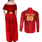 Personalized Gold Coast Suns Couples Matching Off Shoulder Maxi Dress and Long Sleeve Button Shirt Modern Geometric Sports Graphic Style